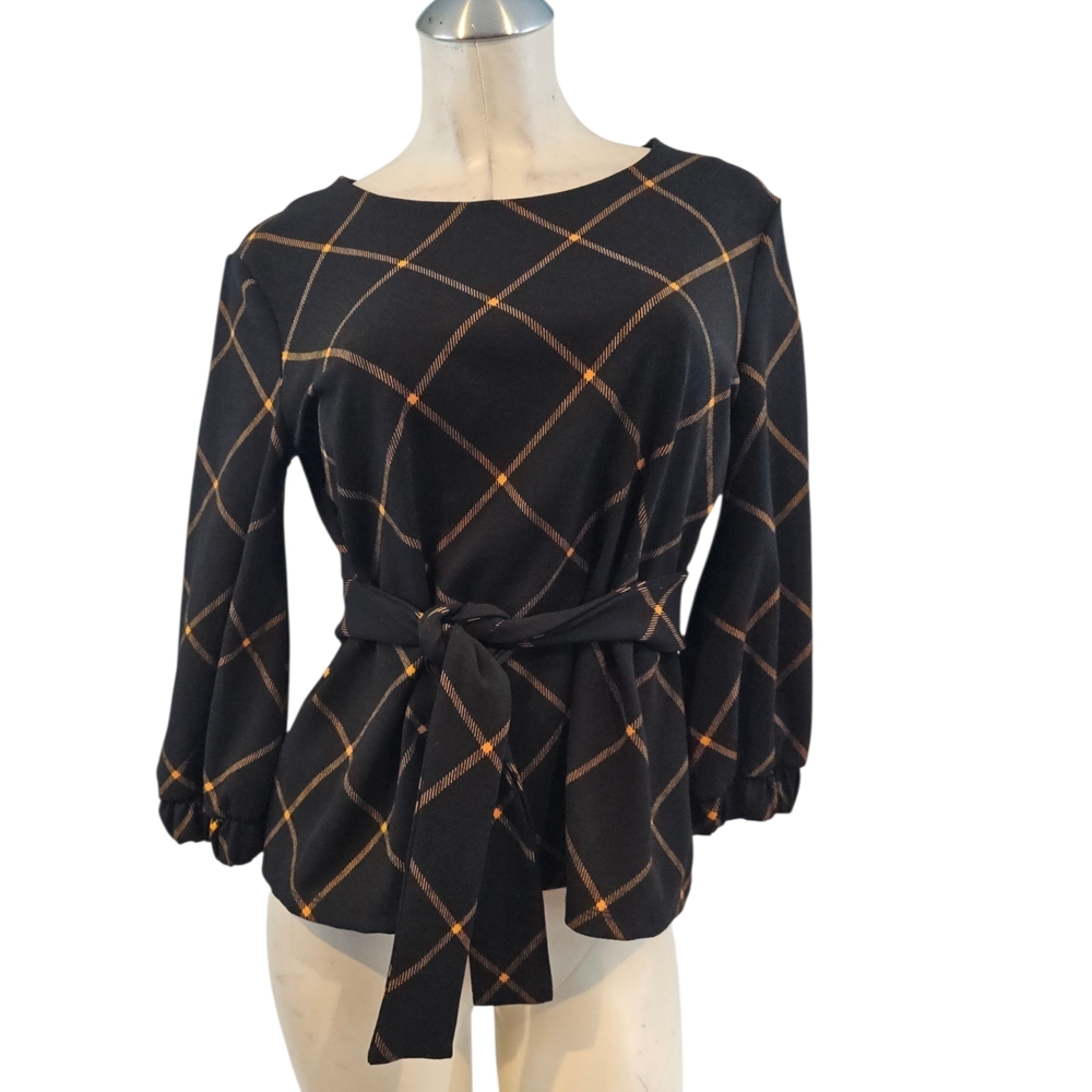 Worthington Size S Black Orange Top Ties At Waist